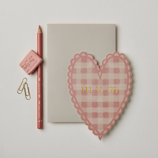 Pink Gingham 'Mum' Heart